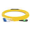 5m (16ft) Low Insertion Loss MPO APC Female to 4 LC UPC Duplex OS2 9/125 Single Mode Fiber Breakout Cable, 8 Fibers Type B, Elite, LSZH, Yellow