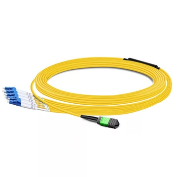 5 m (16 pies) MPO APC hembra a 4 LC UPC Duplex OS2 9/125 Cable de conexión de fibra monomodo, 8 fibras tipo B, Elite, LSZH, amarillo