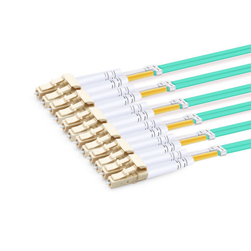 1m (3ft) MPO Female-6 LC UPC Duplex OM3 50/125 다중 모드 광섬유 브레이크 아웃 케이블, 12 광섬유, Type B, Elite, LSZH, Aqua