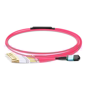 2m (7ft) MPO Female to 6 LC UPC Duplex OM4 50/125 Multimode Fiber Breakout Cable, 12 Fibers Type B, Elite, LSZH, Aqua/Violet