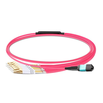 2 m (7 pieds) MPO femelle vers 6 LC UPC Duplex OM4 50/125 Câble de rupture à fibre multimode, 12 fibres de type B, Elite, LSZH, Aqua / Violet