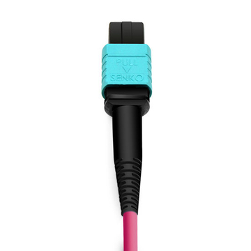 30m (98ft) MPO UPC Female to 6 LC UPC Duplex OM4 50/125 Multimode Fiber Breakout Cable, 12 Fibers Type B, LSZH, Aqua/Violet