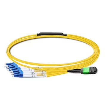 1m (3ft) MPO APC Female to 6 LC UPC Duplex OS2 9/125 Single Mode Fiber Breakout Cable, 12 Fibers Type B, LSZH, Yellow