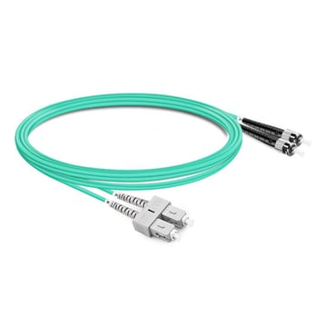 Cable de fibra óptica de 5 m (16 pies) dúplex OM3 multimodo SC UPC a ST UPC PVC (OFNR)