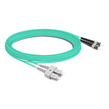 Cable de fibra óptica de 10 m (33 pies) dúplex OM3 multimodo SC UPC a ST UPC PVC (OFNR)