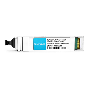 10GEPON-OLT-XGS Symmetric 10GEPON OLT et 1.25G EPON OLT dans un boîtier XFP TX: 1577nm (10.3G) / 1490nm (1.25G) RX: 1270nm (10.3G) / 1310nm (1.25G) PR30 SC DDM Émetteurs-récepteurs optiques